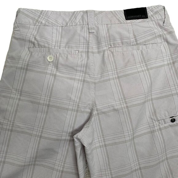 Quiksilver Skater Chino Shorts 32 White Checkered Flat Front Pockets Button Zip - Picture 4 of 6